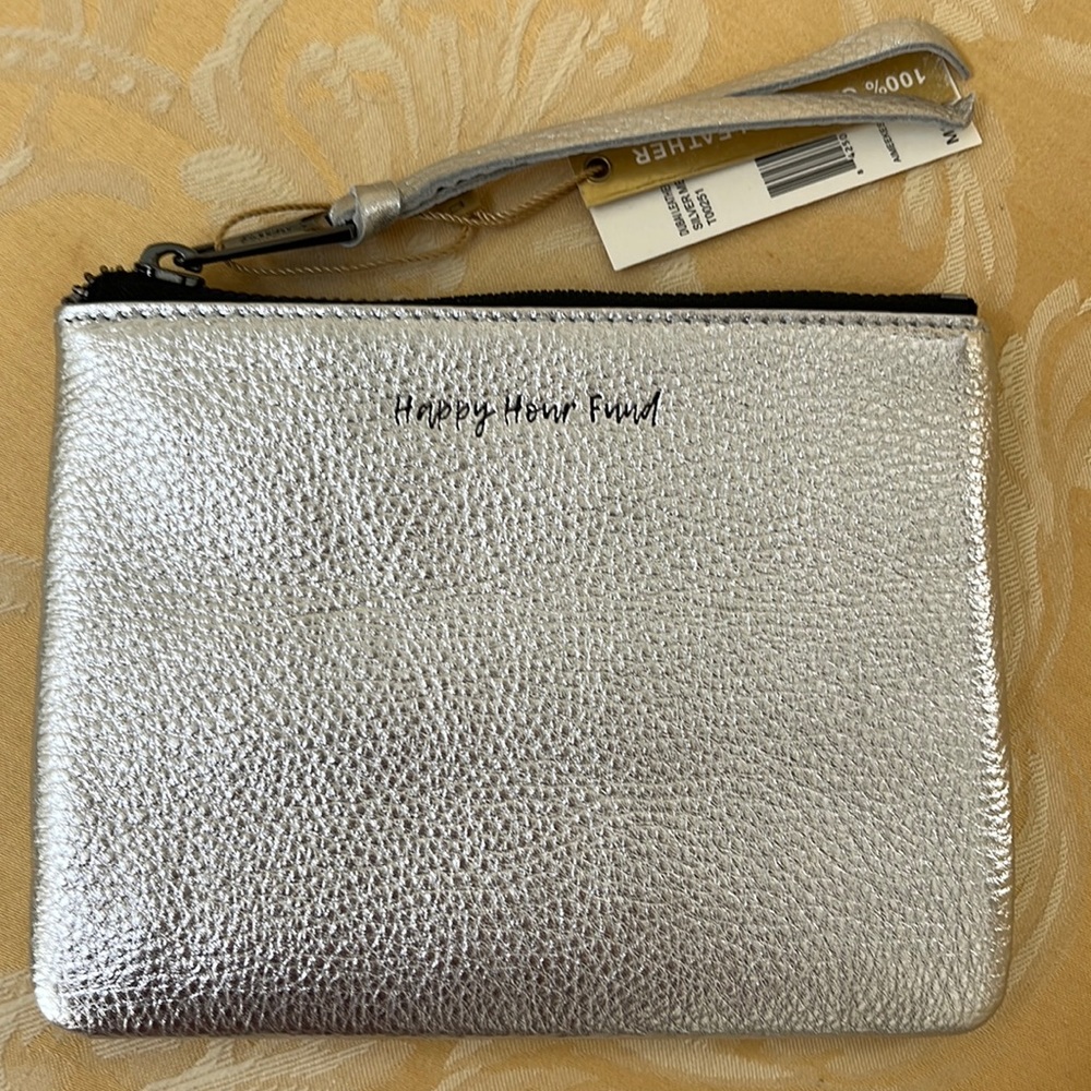 Aimee Kestenberg Silver Leather "Happy Hour Fund" pouch - New with Tags